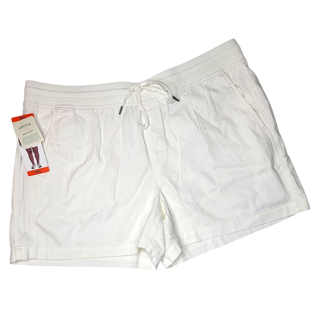 Orvis Women's XXL White Cotton Shorts Casual Drawstring Pockets 2XL High Waisted